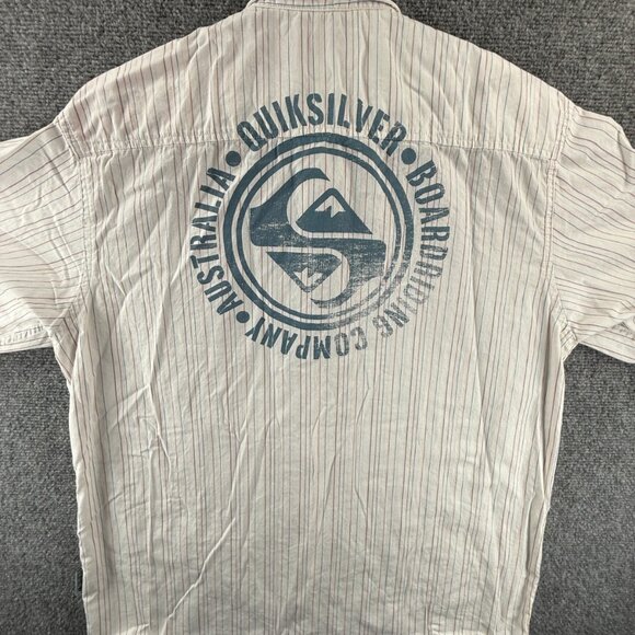 Quiksilver Blue Red Medium Striped Point Mens Shirt Button Up Surf Long Sleeve - Picture 12 of 16